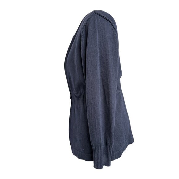 Eddie Bauer Cardigan Sweater Women XL Navy Cotton One-Button Ribbed at waist - Picture 5 of 9